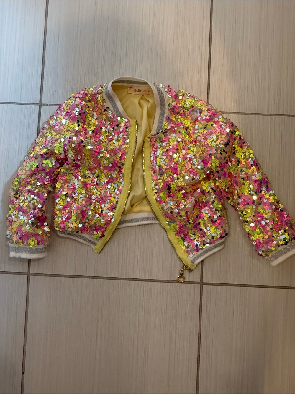 Baby Sara Girls Sequin Bomber Jacket Pink Gold Sparkle Size 2T - Picture 3 of 5
